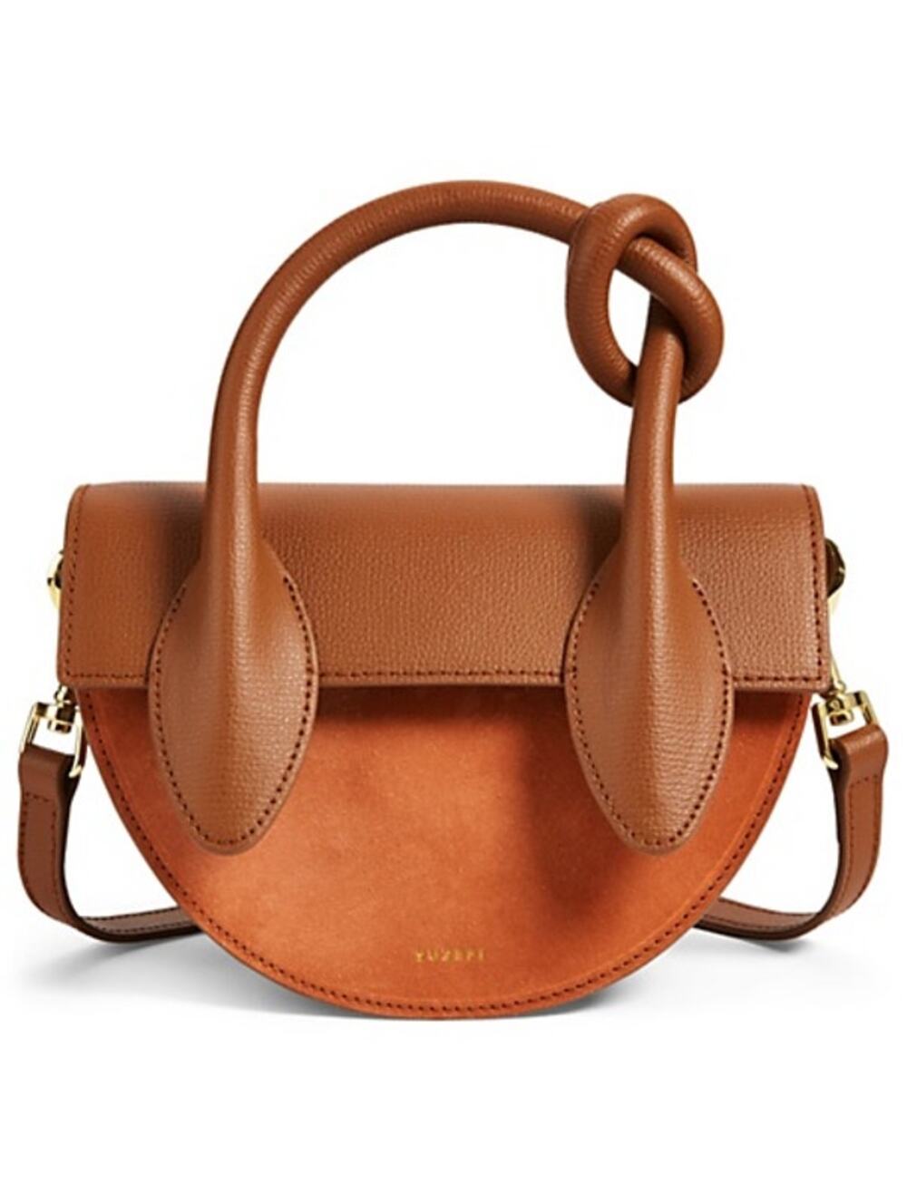 Yuzefi Dolores Knot Handle Bag Auburn Brown Leather Suede Crossbody